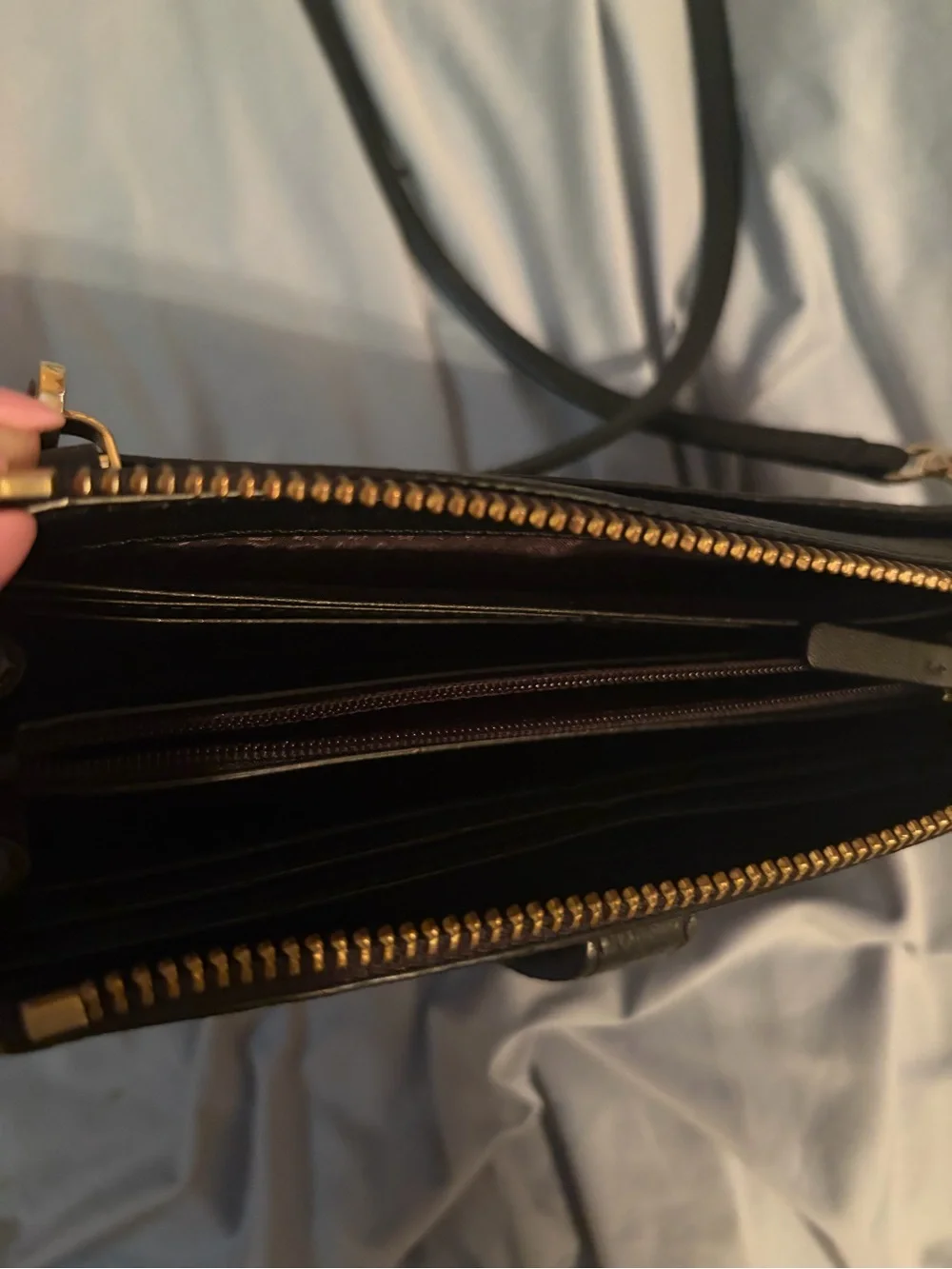 kate spade Black Leather Crossbody Wallet with Gold Hardware